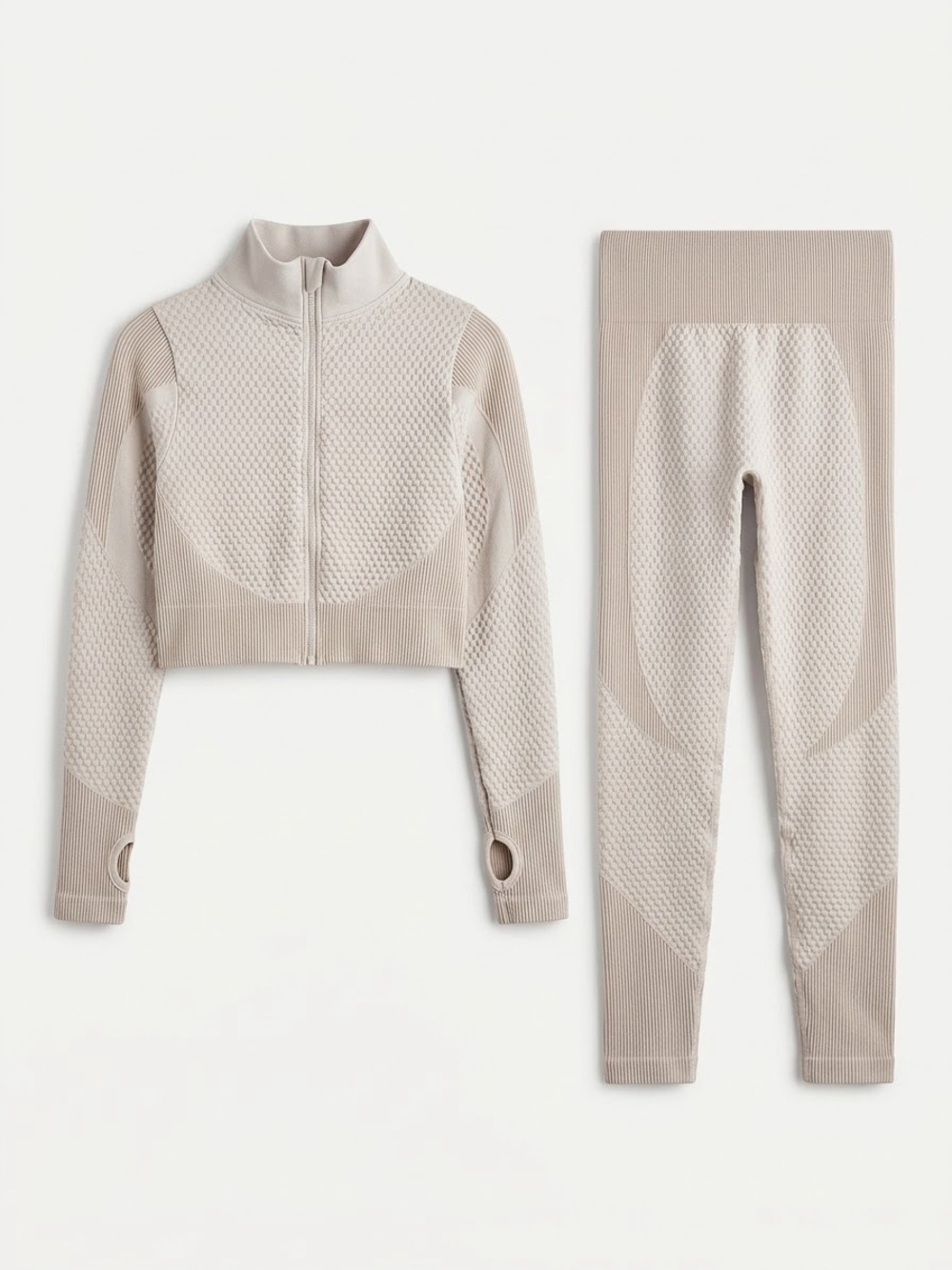 DAISY / 2 piece/ Ribbed/ cropped jacket/ high waisted leggings/ Camel / L / NWT